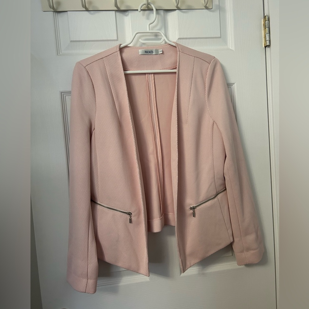 Ricki's Pale Pink Textured Open-Front Blazer with Zipper Pockets